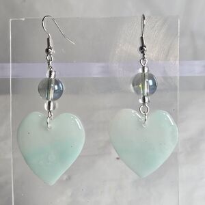 Handmade Silver and Aqua Heart Earrings